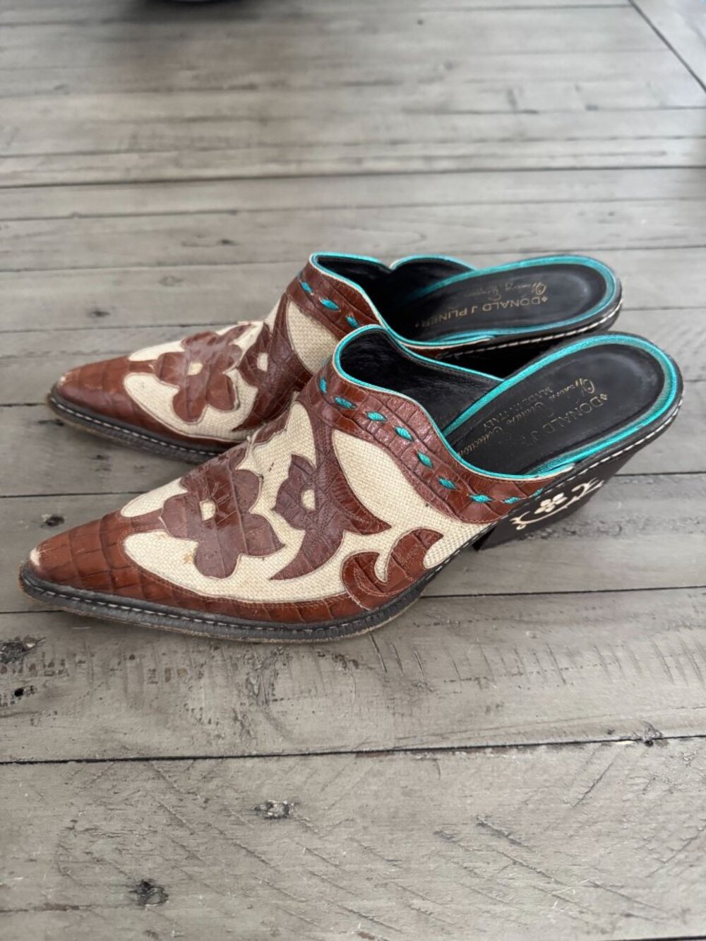 Donald J Pliner Western Couture Collection Leather Embroidered Mules Vintage 8